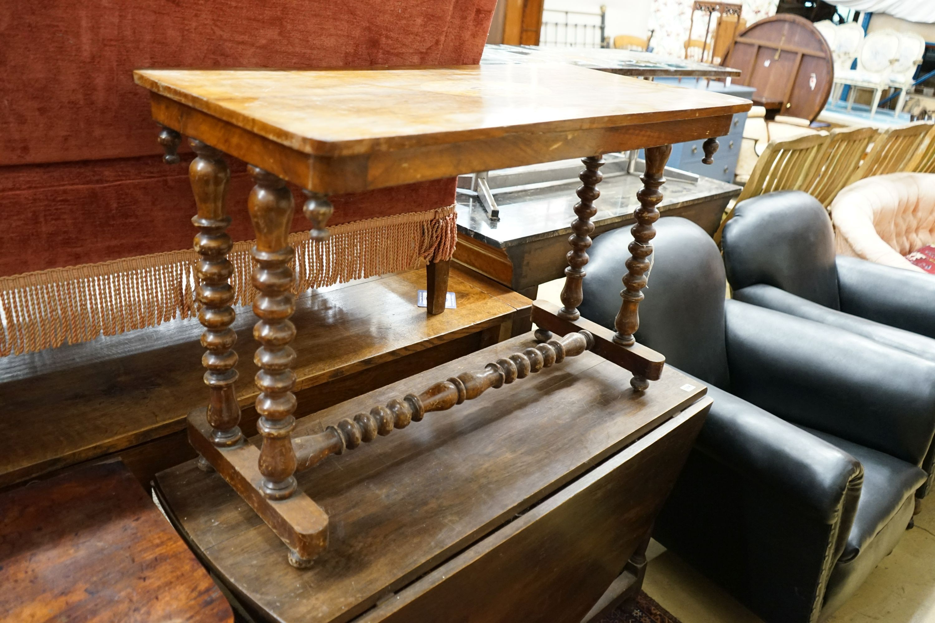 A Victorian rectangular inlaid walnut centre table, width 97cm, depth 47cm, height 64cm